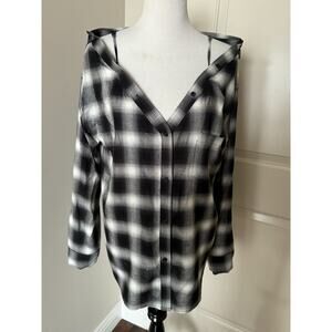 Bailey 44 Black White Plaid Cold Shoulder Shirt SZ S NWOT